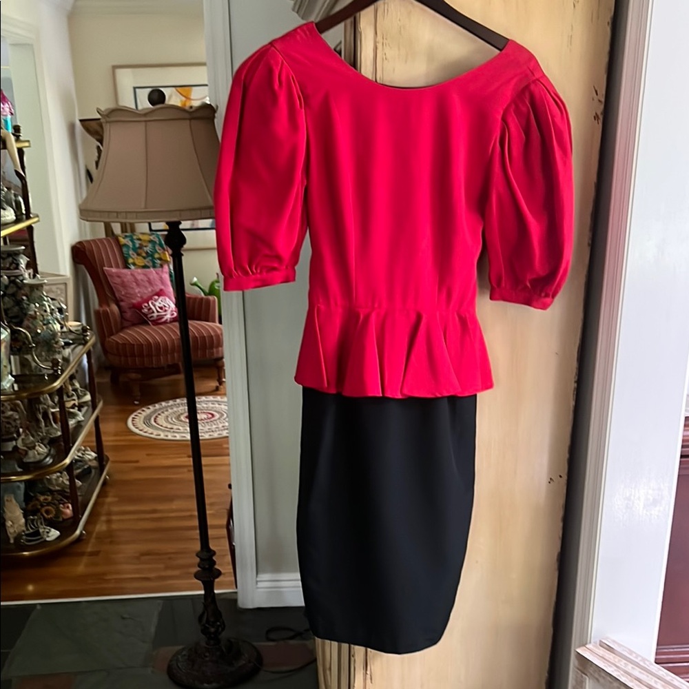 Chic Red and Black Peplum Dress